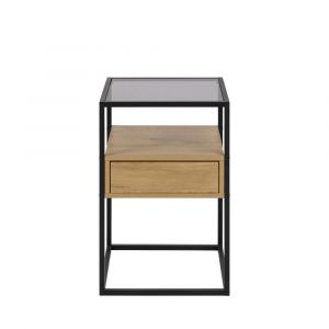 DRAWER Table de chevet 1 tiroir en verre, bois et métal - Bois clair - Luma