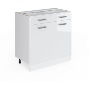 Meuble bas universel R-Line, Blanc Haute brillance, 80 cm avec tiroirs et portes, sans plan de travail, Vicco