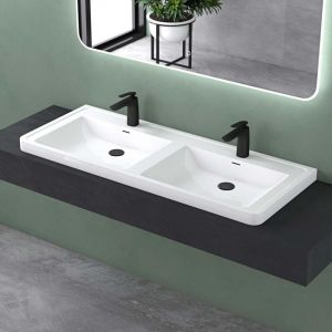 Mai & Mai Vasque à Encastrer Blanc 120 cm Lavabo en Fonte Minérale Solid Surface avec Trop-Plein COL08
