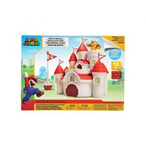 Jakks Pacific Coffret grand chateau princesse peach + figurine bowser - royaume champignon - set pour super mario 16 pièces + 1 carte offerte