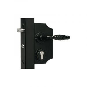 Locinox Serrure fer forg&eacute; Ral 9005 Noir - portail battant b&eacute;quille + cylindre - profil 30 &agrave; 50 - LAKQ3030 H2L