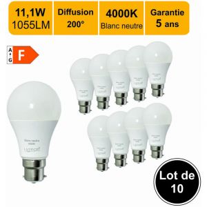 Lutèce Lot de 10 ampoules LED 11,1W (équiv. 75W) B22 1055lm 4000K - garantie 5 ans