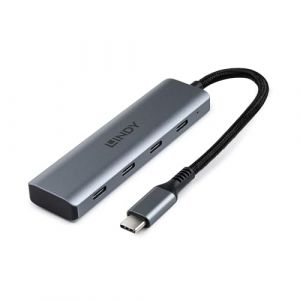 Lindy Concentrateur USB 3.2 Gen 2 Type-C 4 ports Alu Gris 10 Gbit/s pour appareils compatibles USB-C