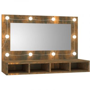 Armoire à miroir avec led 90 x 31,5 x 62 cm chêne fumé 02_0006663