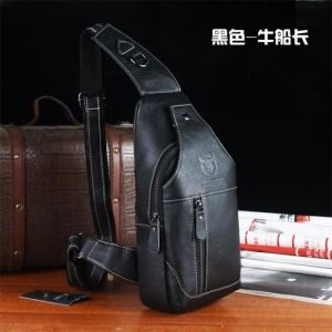 Sac poitrine homme en cuir véritable noir - Affaires et loisirs