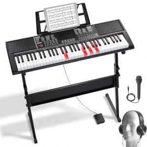 VEVOR Clavier Piano Numérique, 61 Touches, Piano à Clavier Électrique Portable, Support, 600 Tons, 500 Rythmes, Haut-parleurs Intégrés, Pédale de Sustain, Casque, Microphone, USB MIDI, pour Débutants