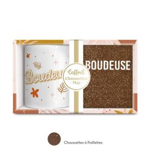 STC Coffret Mug Chaussettes paillettes 'Boudeuse' - Blanc