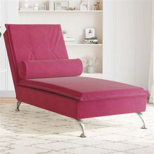 VidaXL Chaise longue de massage avec traversin rouge bordeaux velours