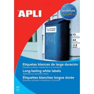 APLI 16683 - 240 étiquettes polyester blanches, format 63,5 x 33,9 mm (10 feuilles / cdt)