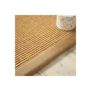 D&eacute;coweb Tapis Sisal grosses boucles - Cuba paille dor&eacute;e - Ganse lin camel - 250 x 350 cm