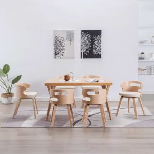 VidaXL Chaises de Salle &agrave; Manger Bois Courb&eacute; et Similicuir Cr&egrave;me 6 pcs Mod&egrave;le 2