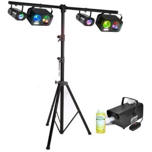 Pack lumi&egrave;re pied Mooving Light & Sound ML-SUPPORT-DJLIGHT - 4 jeux de lumi&egrave;res Astro Gobo Strobe - Machine &agrave; fum&eacute;e