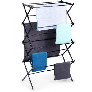 Etendoir a linge vertical extensible en metal noir 43 75x375x139 cm