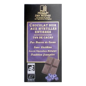Moulin des moines Chocolat noir 74% aux myrtilles - 100g
