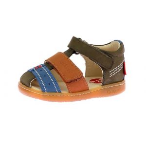 Kickers Garçon Unisex Kinder Bazar Sandale, Kaki Camel Bleu, 21 EU