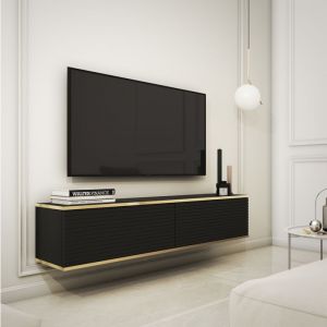 Banff TV135 MDF – meuble TV noir mat / chêne artisan largeur 135 cm hauteur 30 cm profondeur 32 cm