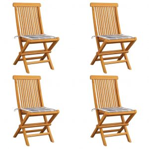 VidaXL Chaises de jardin et coussins à carreaux gris 4 pcs Teck massif
