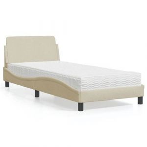 VidaXL Lit avec matelas cr&egrave;me 90x190 cm tissu, meuble de chambre &agrave; coucher, lit simple, cadre de lit incurv&eacute;, sommier, lit en tissu