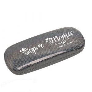 Etui Taperso a lunettes Noir a paillette motif Super mamie personnalisable