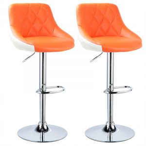 WOLTU 2 X Tabouret de bar en cuir artificiel, design 2 couleurs, si&egrave;ge bien rembourr&eacute;, Orange Blanc
