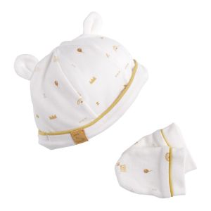 Sauthon Ensemble bonnet et moufles naissance Sunlight