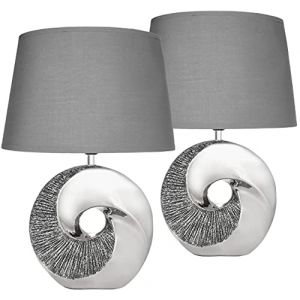 Image de Brubaker Set de 2 lampes de table ou de chevet anneau en pierre argentée - Lampe de table moderne avec base en céramique - hauteur 42,5 cm, Gris chrome