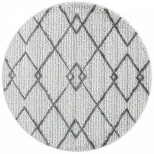 SANSA - Tapis Berbère Rond à relief - Crème & Gris 200 x 200 cm