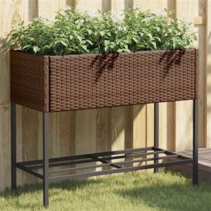 VidaXL Jardini&egrave;res avec &eacute;tag&egrave;re 2 pcs brun 90x40x75 cm r&eacute;sine tress&eacute;e, jardini&egrave;re d'ext&eacute;rieur, bac &agrave; fleurs, bac &agrave; tomates, jardini&egrave;re de terrasse