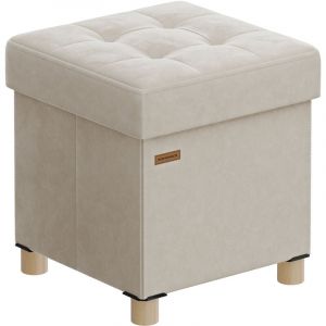 Songmics Tabouret de rangement pliable 37 l surface en velours beige cappuccino