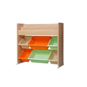 Image de Iris Ohyama Kids,Biblioth&egrave;que &agrave; 2 niveaux et &Eacute;tag&egrave;re/Meuble de rangement &agrave; jouets pour enfants,Ch&ecirc;ne Clair, L86,3 x P34,7 x H79,8 cm