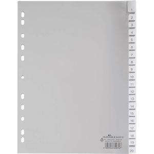 Durable 6443-10 - Intercalaire polypro A4, 20 touches avec insert 1-20/A-Z, coloris gris