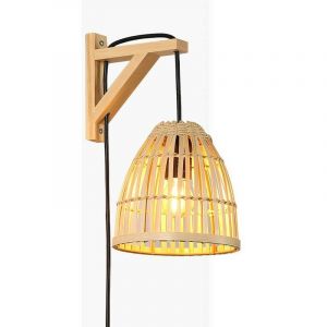 Barcelona led Applique murale en bois avec abat-jour en bambou cesta Noir - Noir