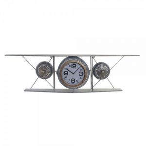 Horloge Murale DKD Home Decor Verre Fer Avion Bois MDF foncé 120 21 33.5 cm Gris