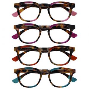 OPULIZE Ava Lunettes de Lecture Pack de 4 Avec Monture Arrondi Flatteur Charnières à Ressort Anti-Rayures Rose Violet Rouge Turquoise Hommes Femmes Ressort RRRR62-45ZQ +2.50