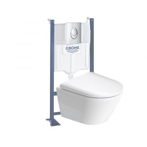 Duravit Pack WC suspendu sans bride compact D-Neo + bâti support GROHE Rapid SL Projet + abattant + plaque chromé