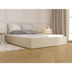 Vente-unique - Sommier coffre 140 x 190 cm en tissu bouclette - Beige - pontos de ysmée