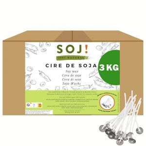 Soj - Cire de Soja végétale SANS OGM 3KG E-BOOK+30 MÈCHES OFFERTES! Cire pour bougie Cire de soja pour bougie
