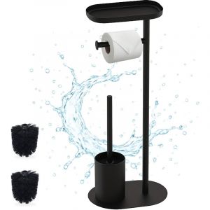 Relaxdays Serviteur WC, Non Fixe, 2 têtes de Brosse de Rechange, H x L x P : 67 x 23 x 17 cm, Noir