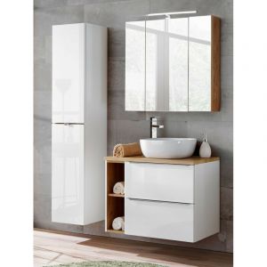 AC-Déco Ensemble meuble vasque + Armoire miroir + Grande armoire - 80 cm - Capri White