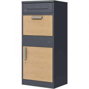 Axi Levi Boîte à Colis en métal anthracite/imitation bois Boîte aux Lettres pour Colis avec clé Boite aux Lettre Colis 50,6 x 38,3 x 112 cm