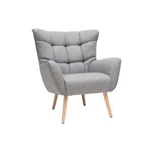 Miliboo Fauteuil scandinave en tissu gris clair et bois AVERY & Stéphane Plaza