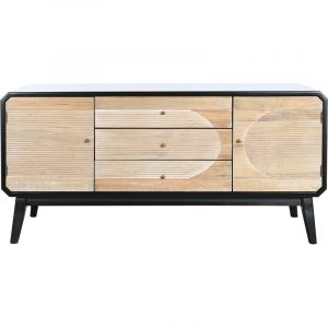 Pegane Meuble TV en bois coloris naturel, noir - Longueur 120 x Profondeur 50 x hauteur 58 cm -