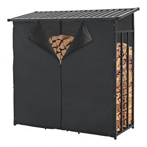 Abri-Bûches Couvert avec Housse de Protection Support Bois de Chauffage Range-Bûches pour Stockage Extérieur Acier Galvanisé Laqué Polyester Métal