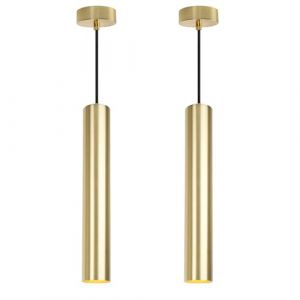 Pack de 2 Lampes Suspendues Modernes de Plafond en Aluminium Doré Minimalistes en Forme de Tube 40cm avec GU10 et Hauteur