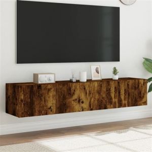VidaXL Meubles Tv Muraux Et Lumières Led 2pcs Chêne Fumé 80x35x31 Cm