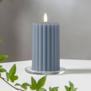 Led Wachskerze Flamme Stripe Batterie Timer 15x7,5cm blau