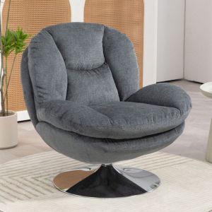 M&S Fauteuil cosy pivotant 81x84x 84cm en velours gris foncé - oryo