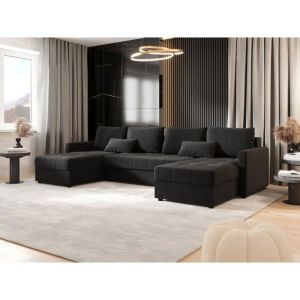 Meublesline Tendencio - Canapé d'angle panoramique mosia en u - tissu doux Gris Foncé