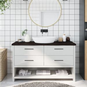 Image de VidaXL Comptoir de Salle de Bain, Dessus d'Armoire avec Bord Vivant, Plan de Travail de Toilette, Marron Fonc&eacute; 140x30x(2-4) cm Bois Massif Trait&eacute;