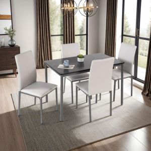 M&S Ensemble table noir + 4 chaises en pu gris clair - mirley